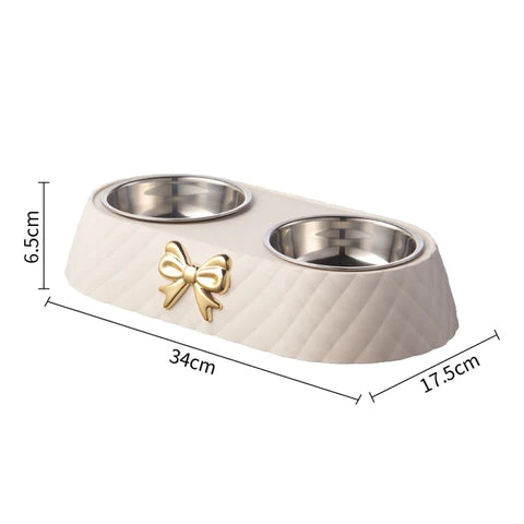 Bow-tie Stainless Steel Double Pet Bowl