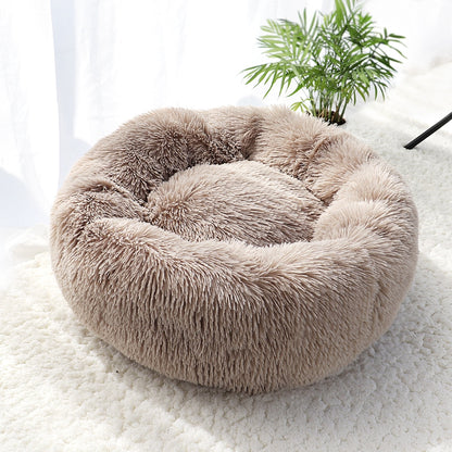 Long Plush Donut-Shaped Pet Bed