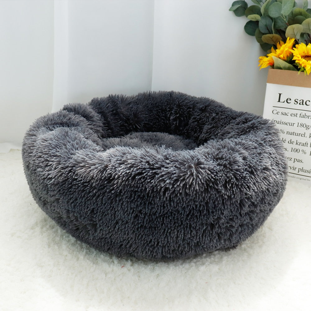 Long Plush Donut-Shaped Pet Bed