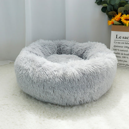 Long Plush Donut-Shaped Pet Bed