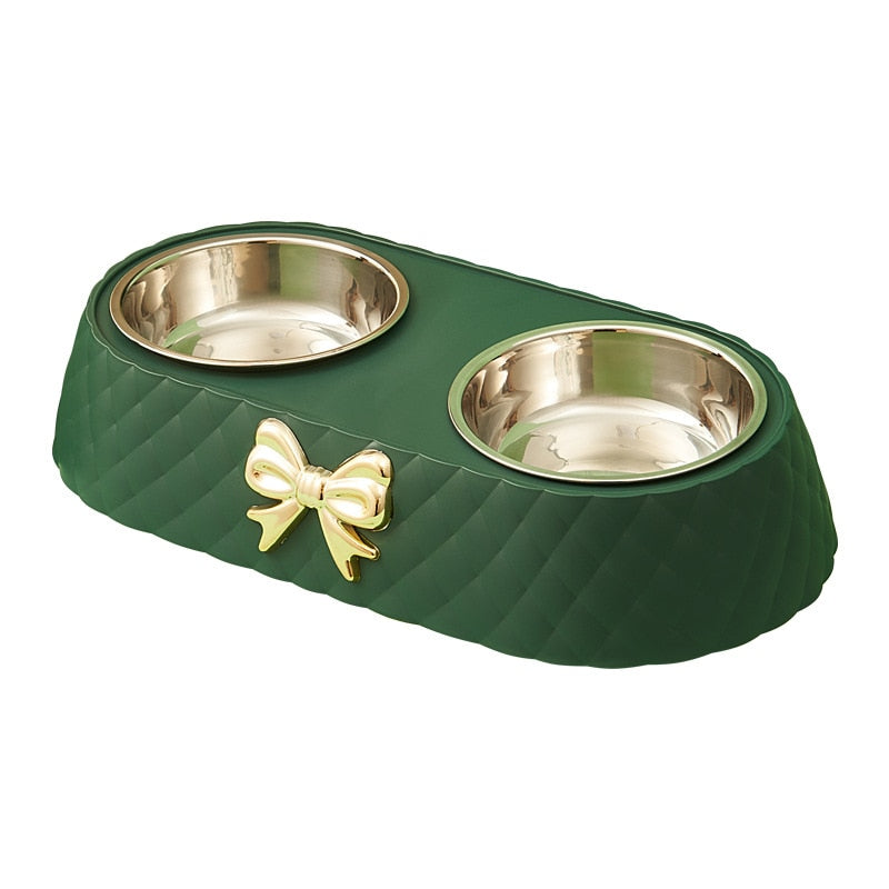 Bow-tie Stainless Steel Double Pet Bowl