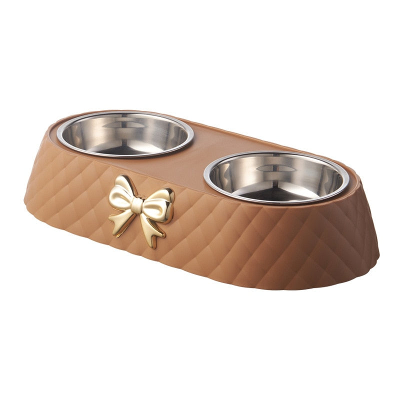 Bow-tie Stainless Steel Double Pet Bowl