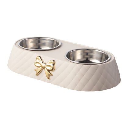 Bow-tie Stainless Steel Double Pet Bowl